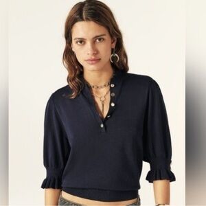 Ba&sh sera button up sweater navy